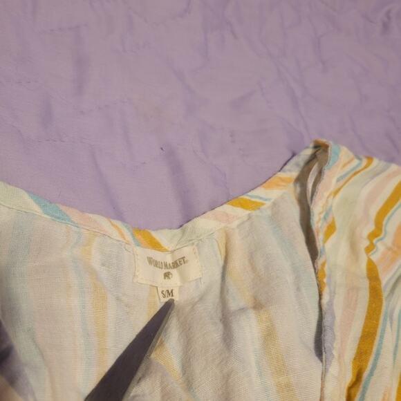 Multicolor Striped Summer Short Sleeve Wide Leg Jumpsuit S/M Pocket World Market - Picture 8 of 8